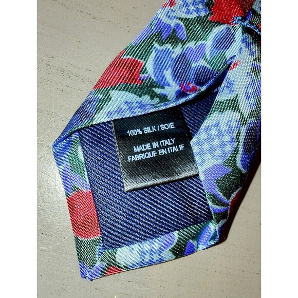 Saks Fifth Avenue Silk Neck Tie Blue Red Floral 100% Silk Made In Italy - Picture 3 of 5